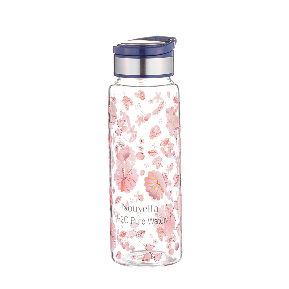 Cherry Borosilicate Printed Bottle - Blue Lid 1000 ML