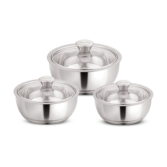 Carolina Double Wall Steel Mixing Bowl 1x500 Ml + 1x1 L + 1x1500 Ml - Set of 3 Pcs