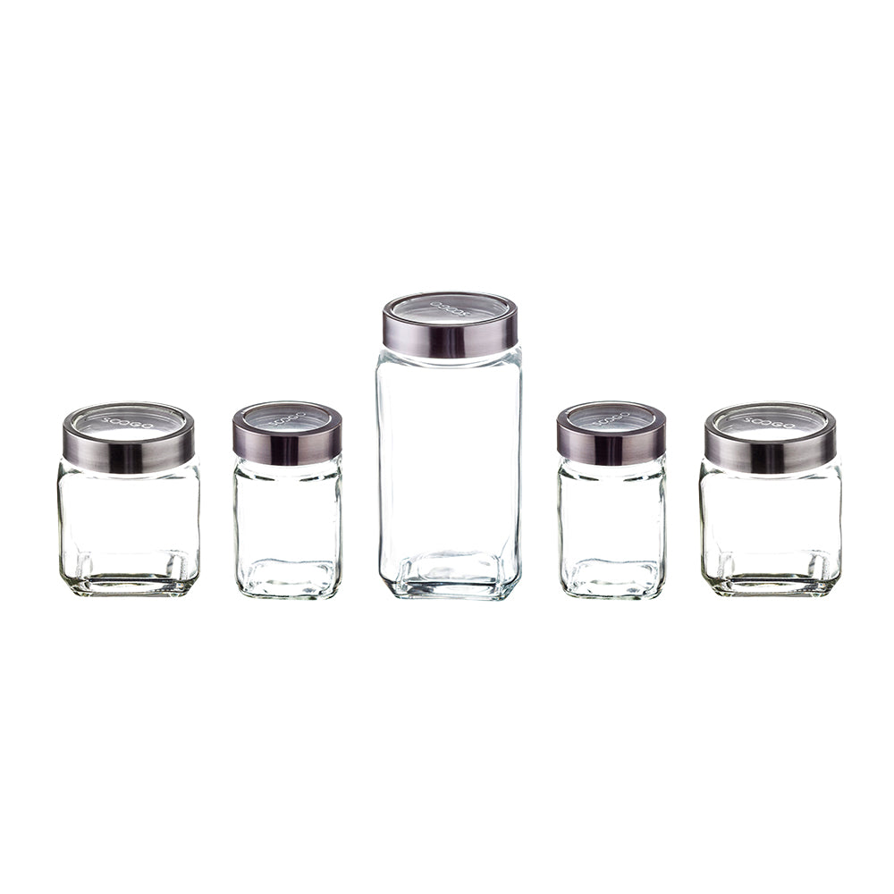 Cube Jar With Steel Lid 1x1 L + 2x 580 ML + 2x 310 ML - Set of 5 Pcs