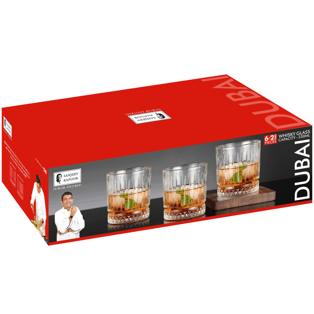 Sanjeev Kapoor - Dubai Whisky Glass 330 ml - Set Of 8 Pcs