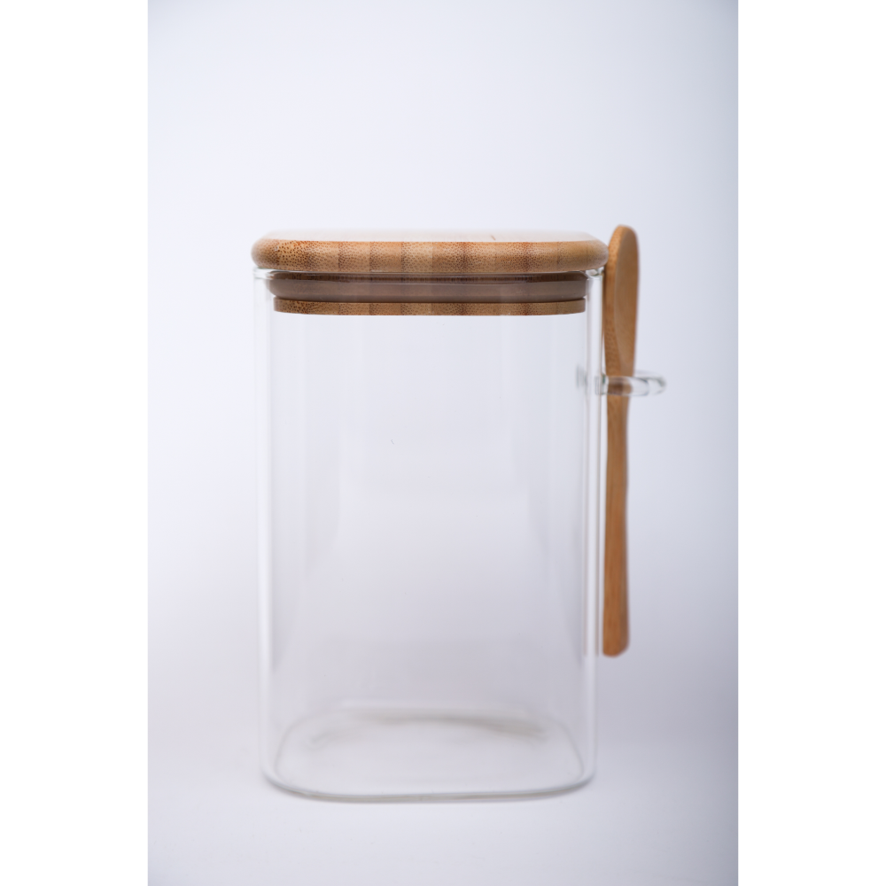 Sanjeev Kapoor - Delight Wooden Lid Borosilicate Square Jar 1050 Ml - 1 Pc