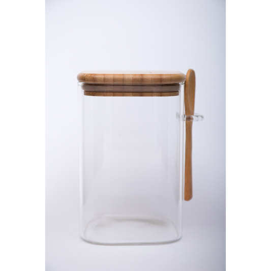 Sanjeev Kapoor - Delight Wooden Lid Borosilicate Square Jar 1050 Ml - 1 Pc