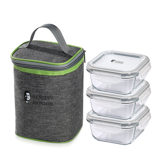 Boston 3 Pc Square Lunch Box with Bag