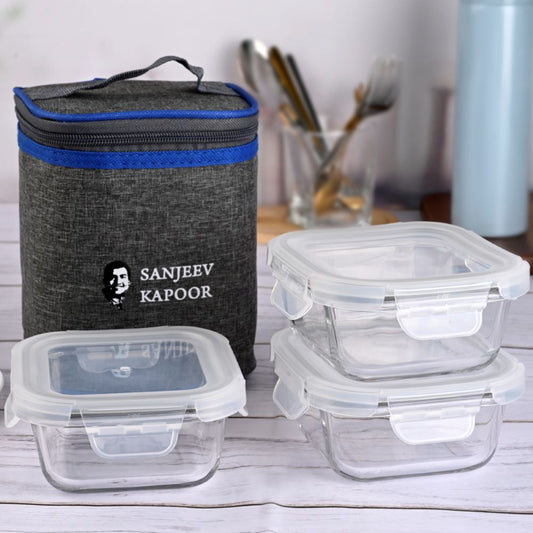 Boston 3 Pc Square Lunch Box with Bag