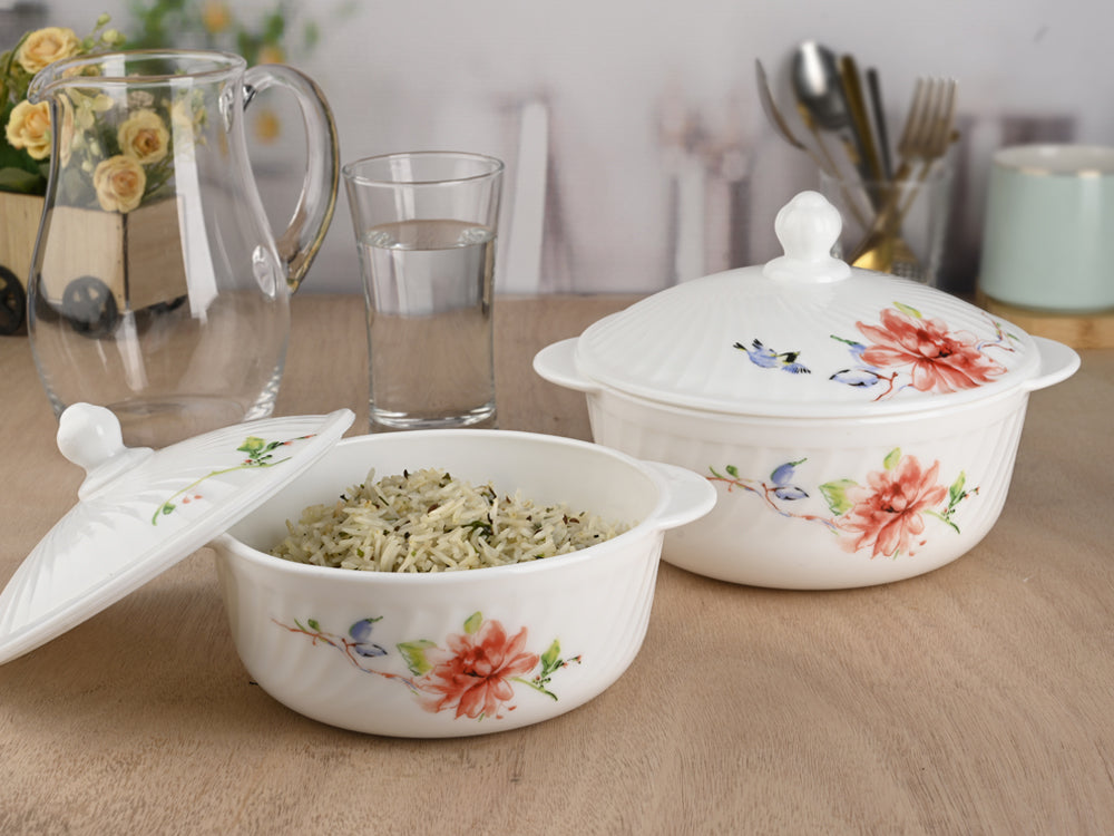 Celosia White Round Casserole Set