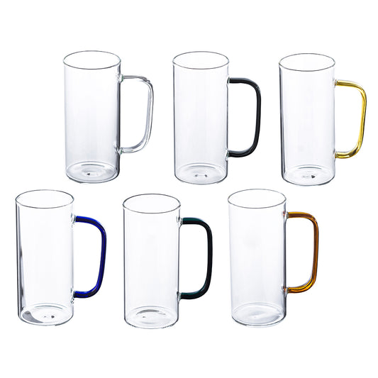 Sanjeev Kapoor - Samba High Borosilicate Mug 380ml - Set Of 6 Pcs - Colourful Handle