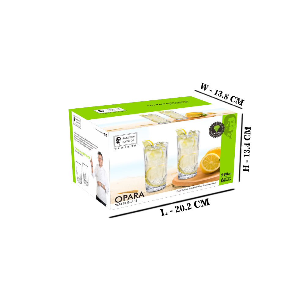 Sanjeev Kapoor - Opara 6 Pcs Water Glass 290 Ml - Set Of 6 Pcs