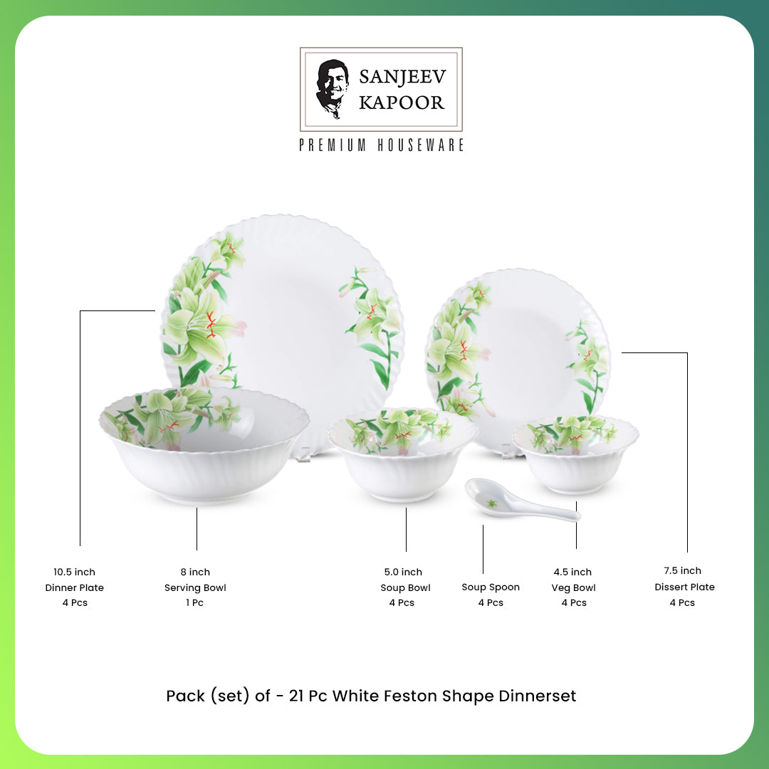 21 Pc White Feston Shape Dinner Set - SKB2539