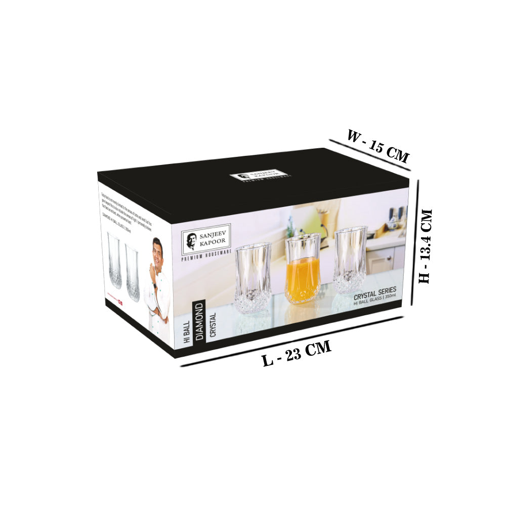 Sanjeev Kapoor - Diamond Hi-Ball Glass 350ml - Set of 6pcs