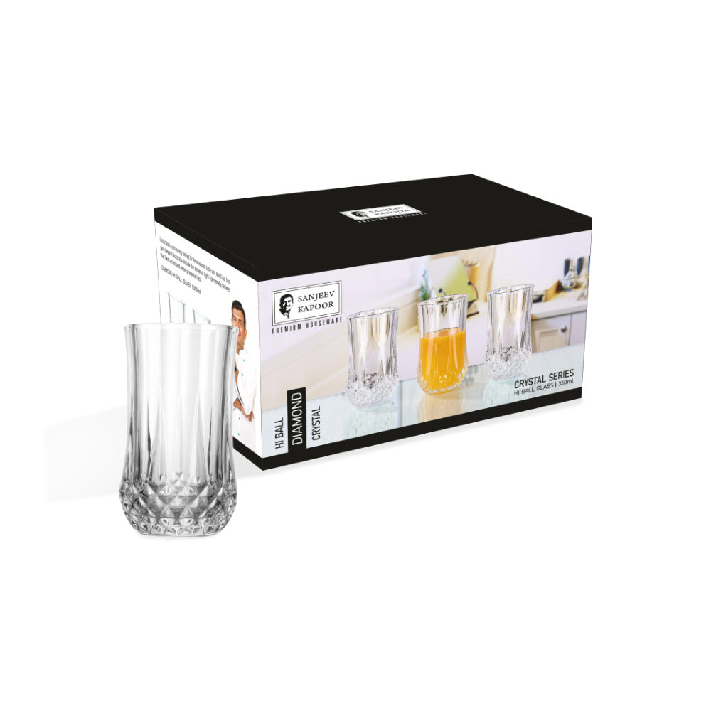 Sanjeev Kapoor - Diamond Hi-Ball Glass 350ml - Set of 6pcs