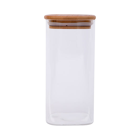 Sanjeev Kapoor - Delight Wooden Lid Borosilicate Square Jar 750 Ml - Set Of 3 Pcs