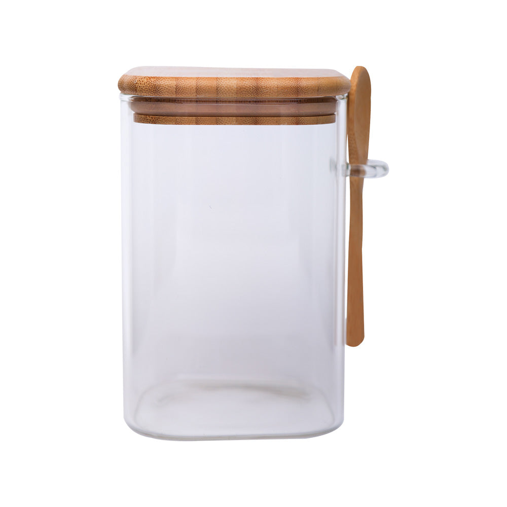 Sanjeev Kapoor - Delight Wooden Lid Borosilicate Square Jar 1050 Ml - 1 Pc