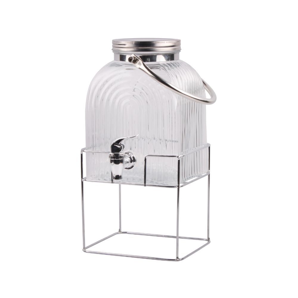 Alcazar 3L Glass Dispenser With Tap And Metal Stand – Set of 1 Pc