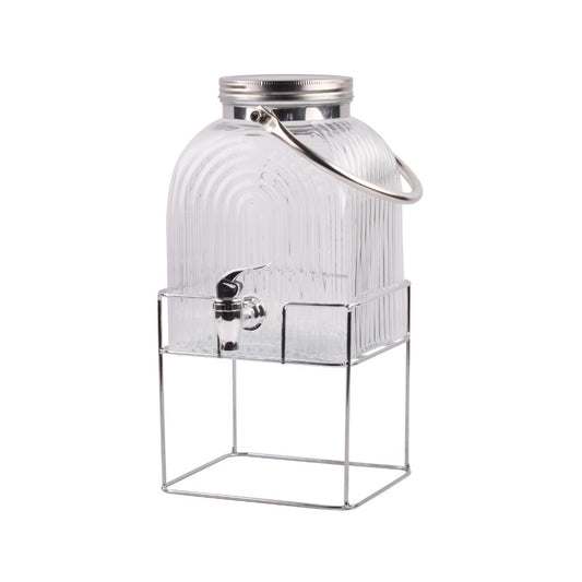 Alcazar 3L Glass Dispenser With Tap And Metal Stand – Set of 1 Pc