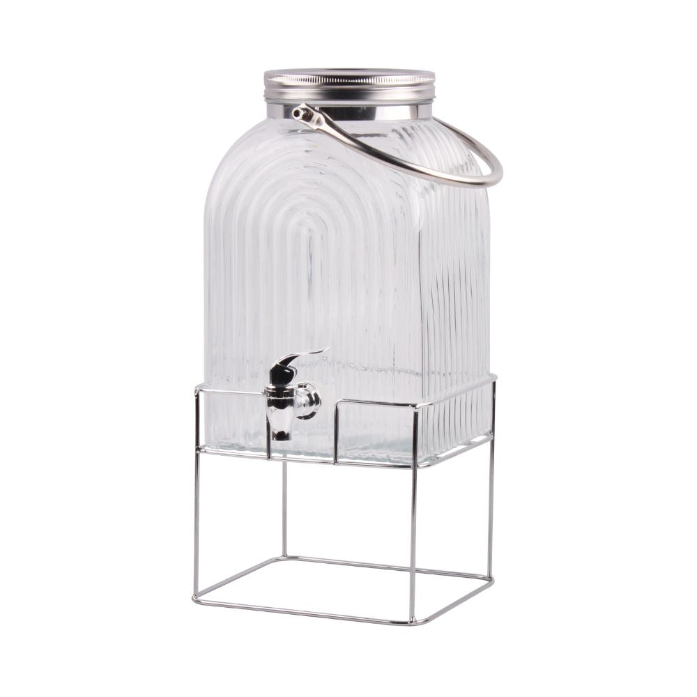 Alcazar 6L Glass Dispenser With Tap And Metal Stand – Set of 1 Pc