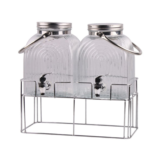 Alcazar 6L Glass Dispenser With Tap And Metal Stand – Set of 3 Pcs