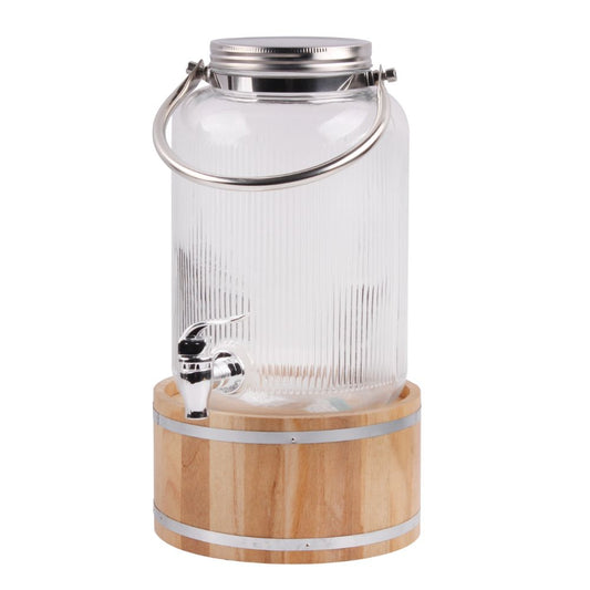 Vistara 4L Glass Dispenser With Tap And Wooden Stand – Set of 1 Pc