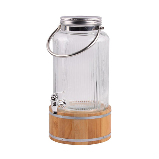 Vistara 6L Glass Dispenser With Tap And Wooden Stand – Set of 1 Pc