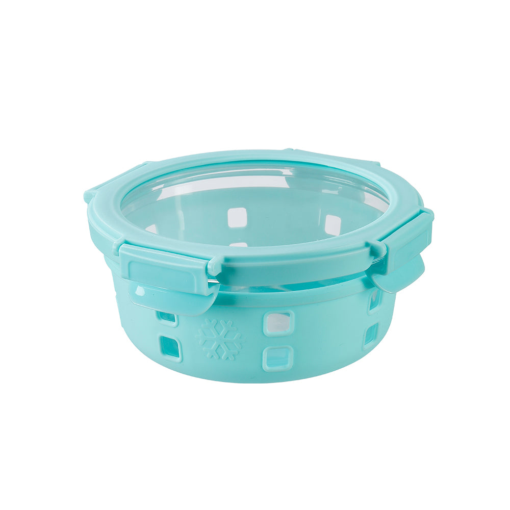 Anti Skid Lock and Lock Round High Borosilicate Glass Container - 580 Ml - Blue