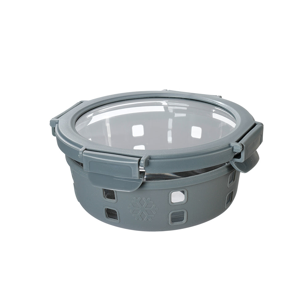 Anti Skid Lock and Lock Round High Borosilicate Glass Container - 580 Ml - Grey
