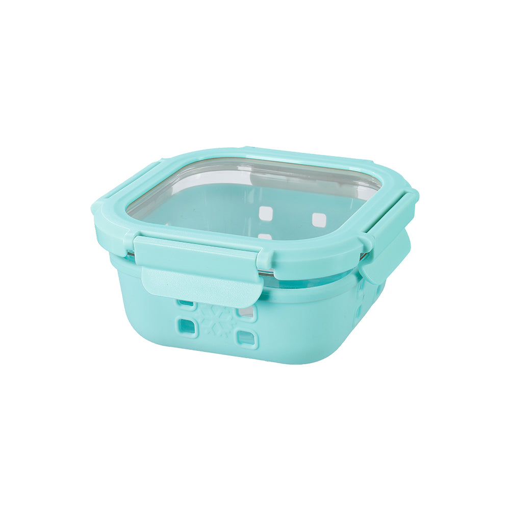 Anti Skid Lock and Lock Square High Borosilicate Glass Container - 400 Ml - Blue