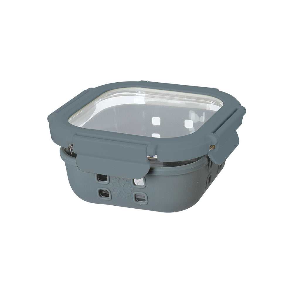 Anti Skid Lock and Lock Square High Borosilicate Glass Container 400 Ml - Grey