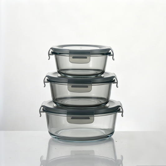Arc Round Container - Grey - Set of 3 Pcs