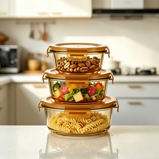 Arc Round Container - Amber - Set of 3 Pc