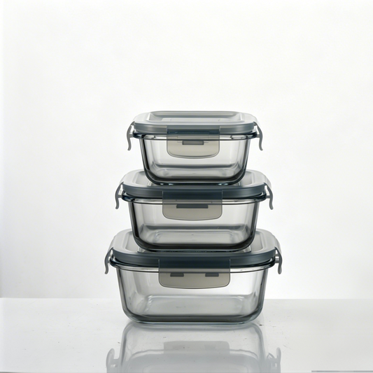 Seoul Square Container - Grey - Set of 3 Pcs