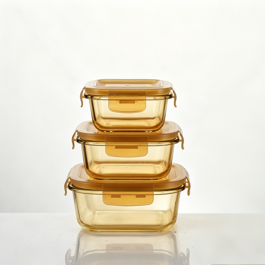Seoul Square Container - Amber - Set of 3 Pc