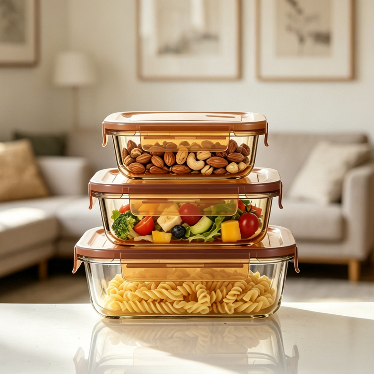 London Rectangle Container - Amber - Set of 3 Pc
