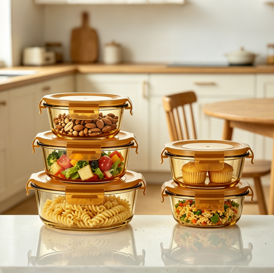 Arc Round Container - Amber - Set of 5 Pc