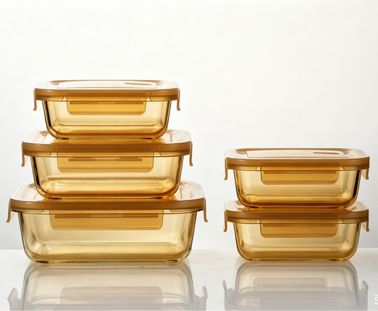 London Rectangle Container - Amber - Set of 5 Pcs