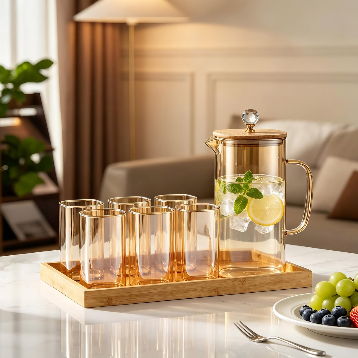 Grove Square Lemon Set - With Wooden Tray - Set of 8 Pcs