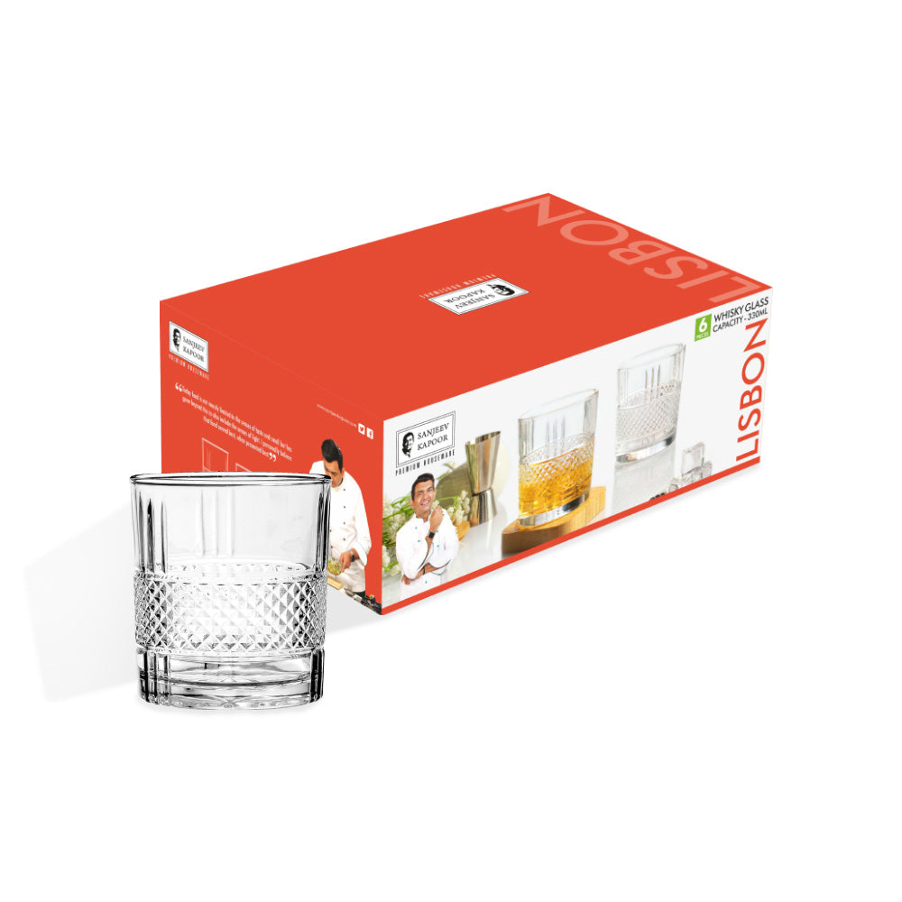Sanjeev Kapoor - Lisbon Whiskey Glass 330 ml - Set of 6 Pc