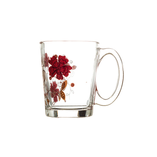 Windflower Printed Glass Mug 290 ML - Set of 6 Pcs