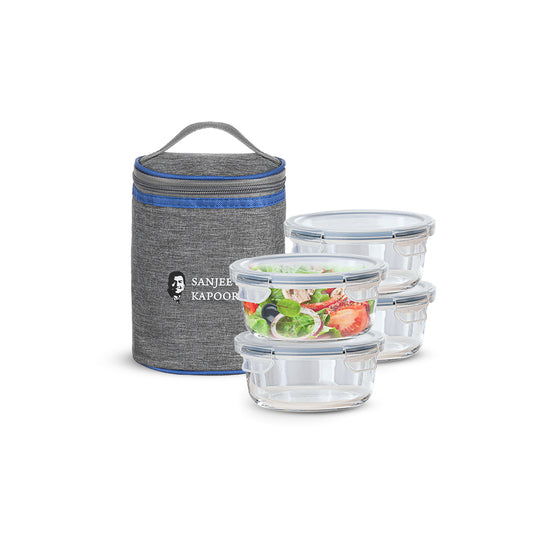 Boston Round Lunch Box 4x400 Ml-set of 4 Pc With Bag