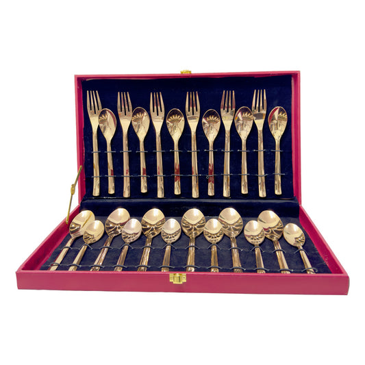 Phoenix Cutlery Set - Table Spoon 6, Soup Spoon 6, Tea Spoon 6, Fork 6 - Rose Gold - Set of 24 Pcs