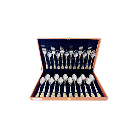 Honey Bee 24 Carat Gold Cutlery Set Table Spoon 6, Soup Spoon 6, Tea Spoon 6, Fork 6 Gold - Set of 24 Pcs