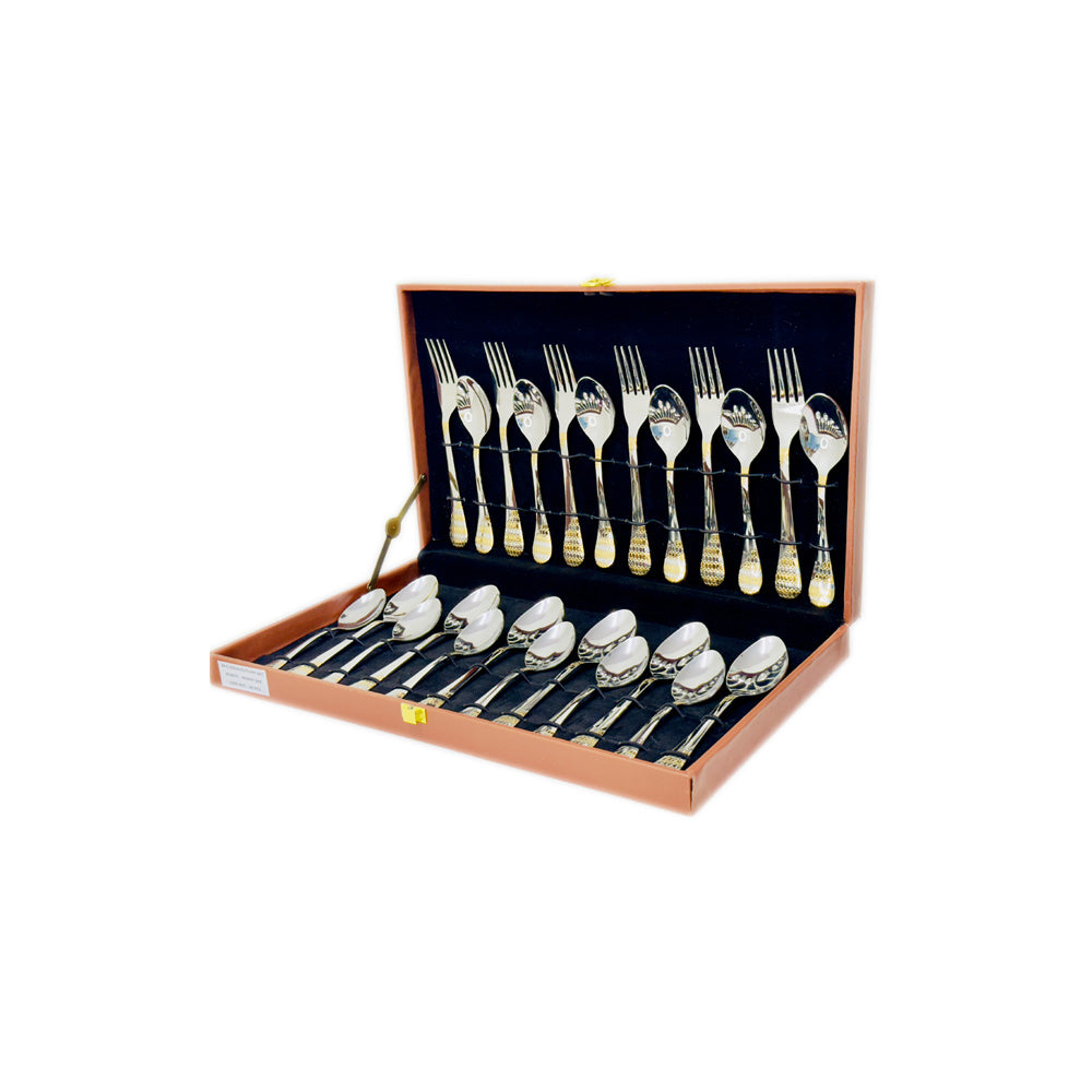 Honey Bee 24 Carat Gold Cutlery Set Table Spoon 6, Soup Spoon 6, Tea Spoon 6, Fork 6 Gold - Set of 24 Pcs