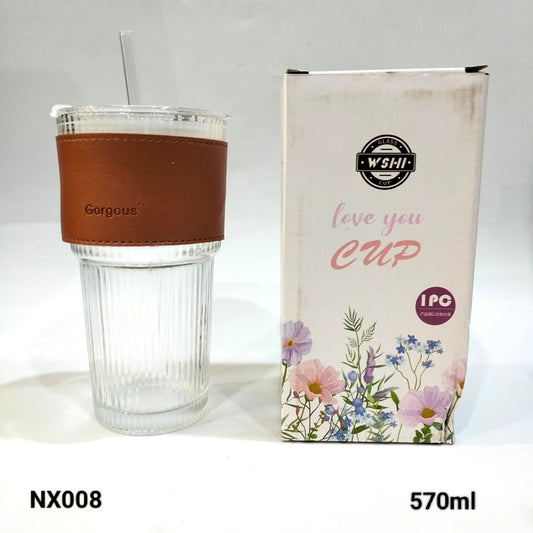 Glass Mason Jar with Leather Sleeves – 1 Pc - Random Color