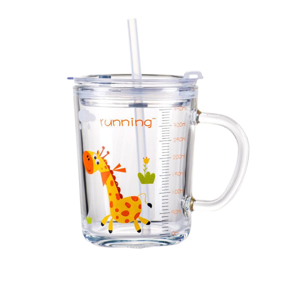 Printed Glass Mug with Silicone Sipper 370 ML - Set of 1 Pc