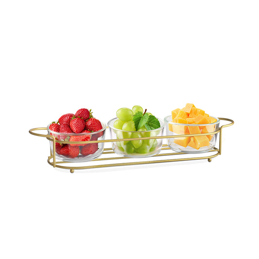 Yamasin - Muxi Glass Bowl Snack Set 3x240ml - Set Of 3 Pcs - With Metal Stand