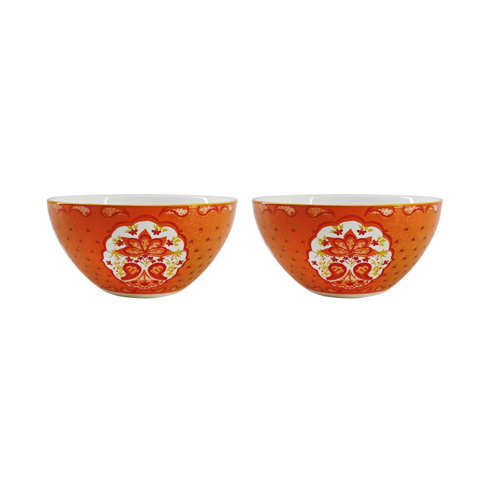 Hilton Bowl 16 cm - Set of 2 Pcs (Orange with Design Pattern)