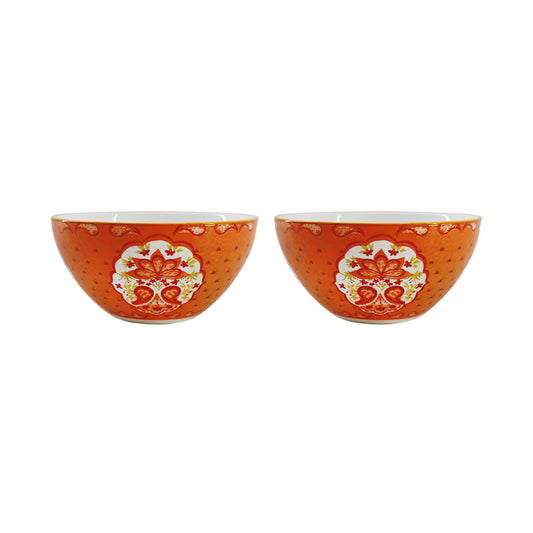 Hilton Bowl 16 cm - Set of 2 Pcs (Orange with Design Pattern)