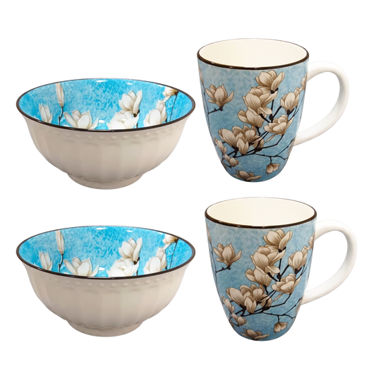 Vespar Bowl And Mug Set - Set Of 4 Pc