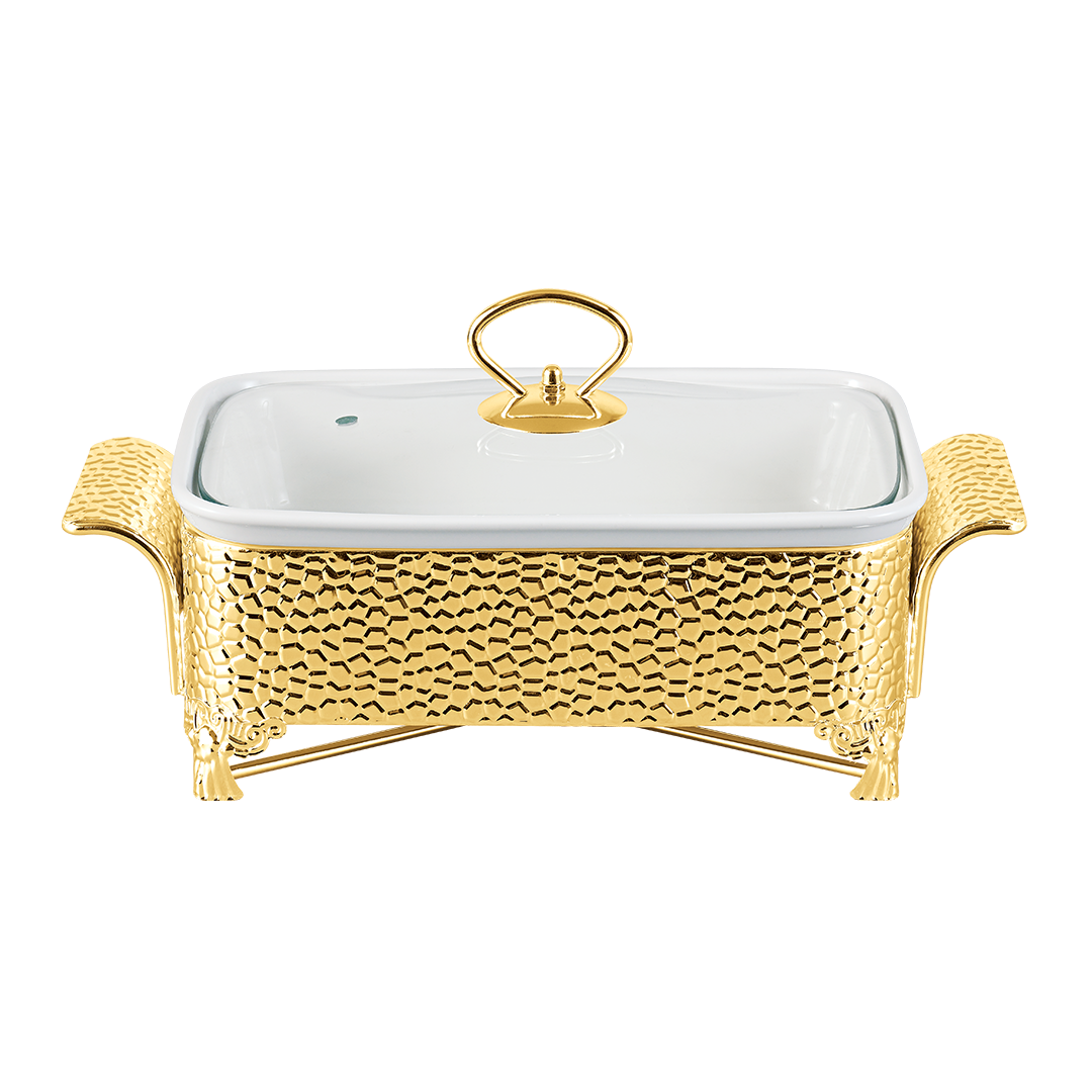 Royal Rectangle Casserole With Golden Candle Stand - 1.5 Ltr.