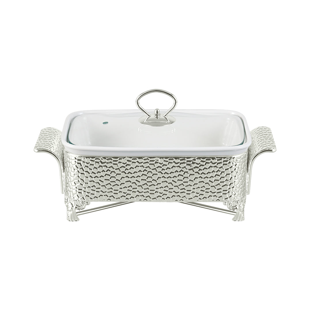 Royal Rectangle Casserole With Silver Candle Stand - 1 Ltr.