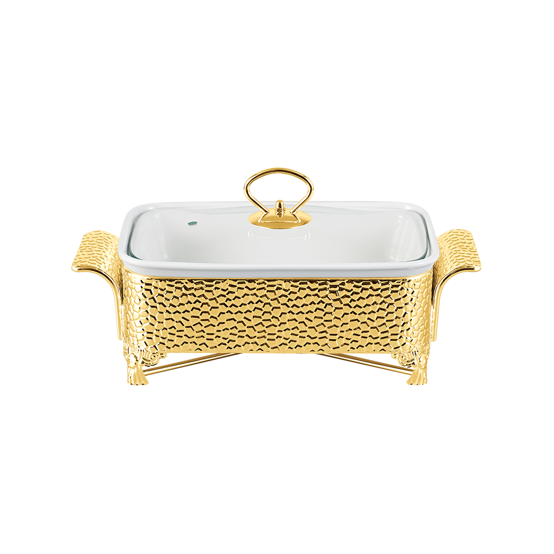 Royal Rectangle Casserole With Golden Candle Stand - 1 Ltr.