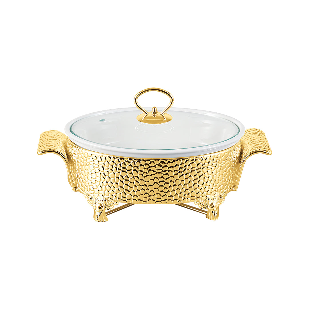Royal Oval Casserole With Candle Stand -1L Golden Stand